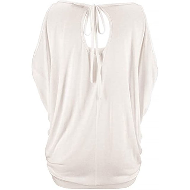 QualitChoice Hauts à Épaules Dénudées Col Rond Manches Courtes Chemise Ample Blouse d'Été Blanche P