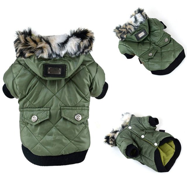 Dog Faux Pockets Hooded Jacket Warm Winter Coat Snowsuit For Small Dog