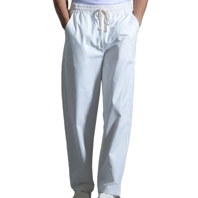 Mens Casual Fashion Solid Straight Leg Pants Drawstring Elastic Waist Pants RXIRUCGD Blanc, Taille: L