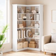 Yiwa 72" L-Shaped 5-Tier Corner Bookshelf, Wood Bookcase with Anti-Tip Safety for Living Room & Office, Easy Assembly Half-Back Storage Shelf
