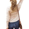 thumbnail image 3 of FOCUSNORM Women’s Juniors Solid Color Button Round Neck Stitching Long Sleeve T-shirt, 3 of 5