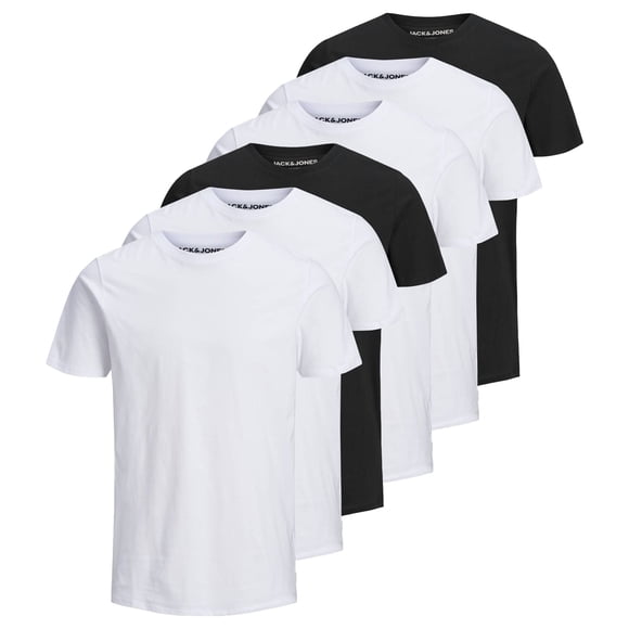 Jack & Jones T-Shirt pour Homme, Lot de 6 - T-Shirt de Base JJEORGANIC à Col Rond, Manches Courtes, Coton Biologique Blanc/noir P (Petit)