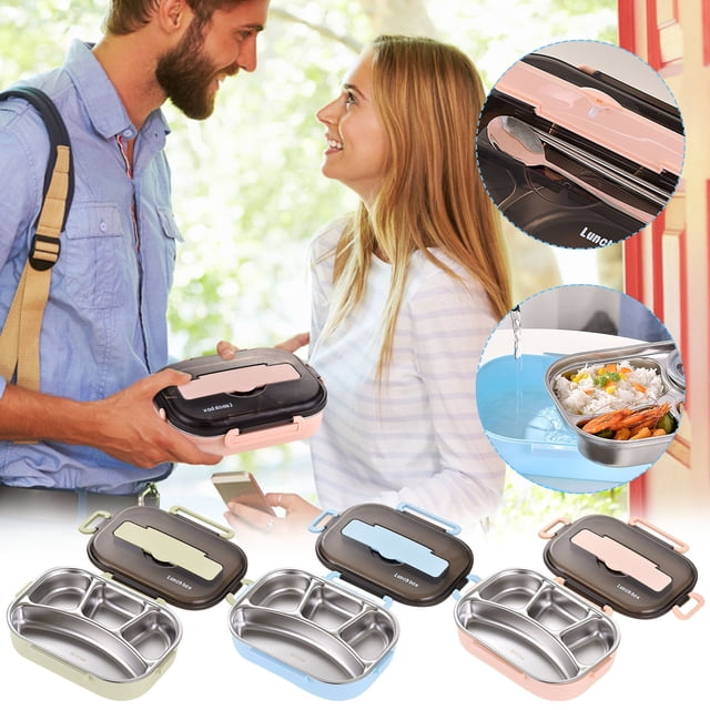 Summer Saving,Thermal Insulation Bento Lunch Box, 4-Cell Student Lunch Box, Portable and Leakproof Tableware Set for Lunch, | Stainless Steel, Blue-521 $BS$3