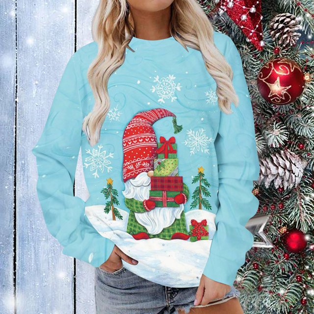Costumes de Noël en Liquidation Femmes Manches Longues Décontracté Impression de Noël Col Rond Chandail Molletonné Tunique Hauts Grande Taille Chandail Molletonné pour Femmes