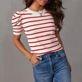 thumbnail image 2 of Blouses pour Femmes T-Shirts à Manches Courtes Bouffantes en Tricot Tendance à Col Rond à Rayures Blouses Décontractées d'Été, 2 of 7