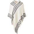 thumbnail image 1 of Cape Poncho en Tricot à Rayures Zigzag à Capuche pour Femme avec Franges, 1 of 6