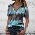 thumbnail image 2 of AMERTEER Mode Femmes Été Imprimé Manches Courtes Fermeture Éclair Col à Revers T-Shirt Tops T-Shirt pour Femmes, 2 of 3