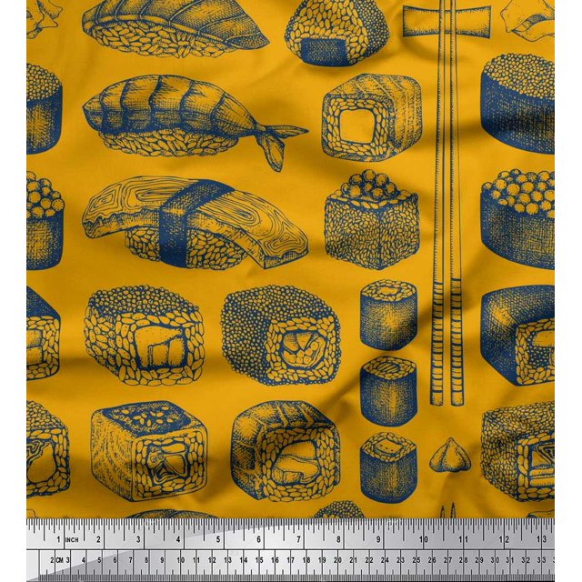 Soimoi Moss Georgette Fabric Grains & Fish Food Print Fabric by Yard 42 Inch Wide