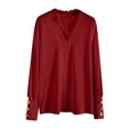 thumbnail image 5 of WUANDIXFA Womens Sweaters Fall Winter Clothes Women Solid Color V Neck Lace Stitching Buttons Long Sleeves Sweater Wine,M, 5 of 5
