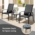 thumbnail image 3 of Patiojoy Ensemble Bistro de 3 Pcs pour Patio, Chaises Empilables à Dossier Réglable et Table d'Appoint, Ensemble Classique de Meubles pour Jardin, Noir, 3 of 9