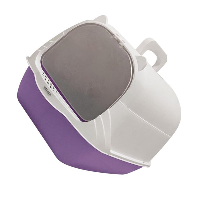 Cat Litter Box with Lid Handle Hooded Cat Portable Anti Splashing Easy Tidy Handle violet