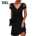 thumbnail image 2 of fastboy Robe Courte à Manches Courtes Imprimée Col en V pour Femmes Robe Décontractée Soirée École Fiançailles Mariage d'Été Fête d'Anniversaire Vêtements Noir 5TG, 2 of 5
