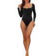 thumbnail image 2 of INSPIRE CHIC Justaucorps à Manches Longues pour Femmes Shapewear Ajusté Extensible Col Carré Justaucorps Combinaison m Noir, 2 of 5