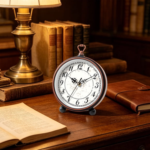 Horloge Vintage à Motif Floral Silencieuse Sans Tic-Tac avec Poignée pour Chambre et Bureau