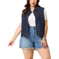 thumbnail image 2 of GRACE & GRANDEUR Women's Plus Size Fashion Spring Button Down Sleeveless Jeans Denim Jacket Dark Blue 4X, 2 of 6