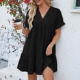 thumbnail image 4 of Gspmoly Robes d'Été pour Femmes 2025, Robe à Col en V Unie à Manches Courtes Plissée Coupe Ample pour Femmes, Robes de Vacances pour Femmes Économies d'Été Liquidation, 4 of 9