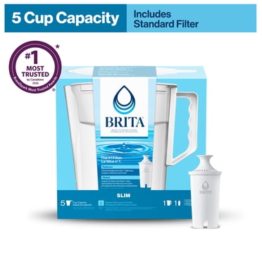 Brita 5 Cup Filter Pitcher with 1 Brita Standard Filter, Made Without BPA, Reduces Chlorine taste and odour from Tap Water, Filters 151 Litres, Slim, White
