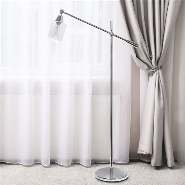 All the Rages LF1030-CHR Elegant Designs Pivot Arm Floor Lamp with Glass Shade, Chrome