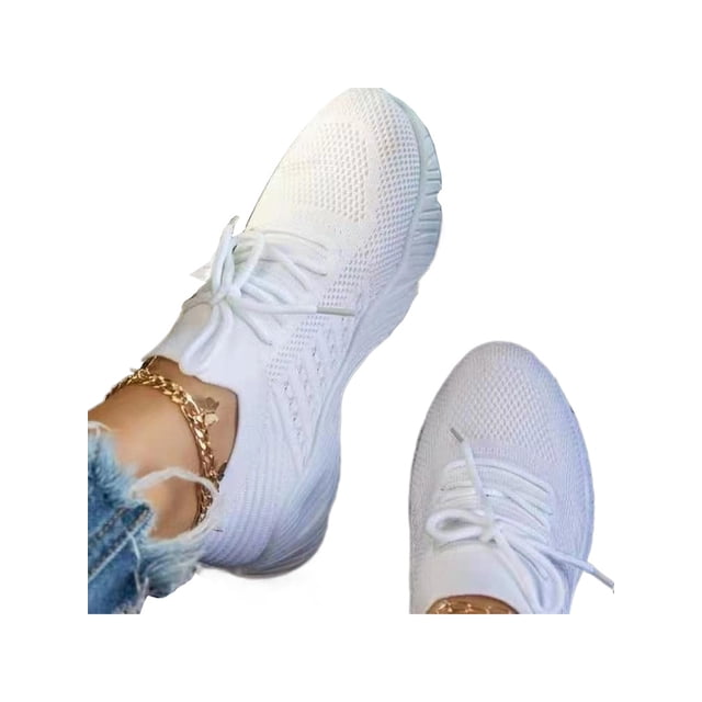 Innerwin Espadrilles pour Femmes Sport Course Chaussure en Maille Confort Chaussures Athlétiques Empeigne en Tricot Marche Blanc 7.5