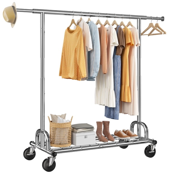 Exenoray Support à Vêtements à Tige Simple Ajustable avec Tablette Inférieure, Organisateur de Vêtements Roulant Capacité de 220 Lb