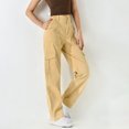 thumbnail image 2 of Besolor Pantalon Cargo Extensible Taille Haute Femme Ample Multiples Poches Jambe Droite Grand Pantalon Pantalon Mode Mode Urbaine, 2 of 7