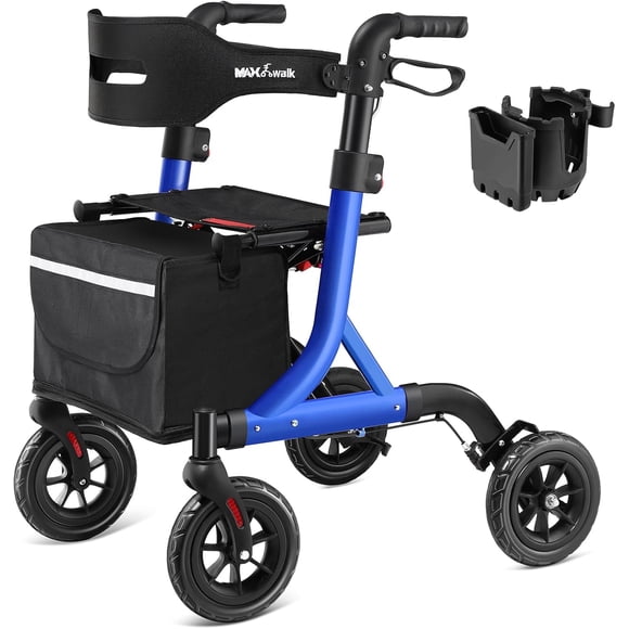 Walkers for Seniors, Rollator Walker with Seat, 8" Rubber Wheels All Terrain Rollator Walker with Backrest, Aluminum Walkers Built-in Cable, Foldable and Adjustable Height for Seniors, Blue
