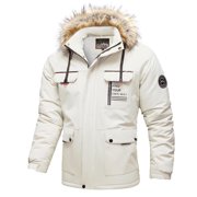 White Mens Long Sleeve Parkas Jackets Hoods Outerwear for Man Brunch Thermal with Hood Plain Fall Winter Coats Zip Up 2025 Clothing Y2K XXL