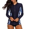 thumbnail image 4 of Charmo Women's Zip Front Rash Guard Long Sleeve Rashguard Top Sun Protection Swim Shirt, 4 of 7