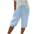thumbnail image 4 of Dealovy Cotton Linen Shorts for Women High Waisted Drawstring Lightweight Knee Length Shorts with Pockets, 4 of 5