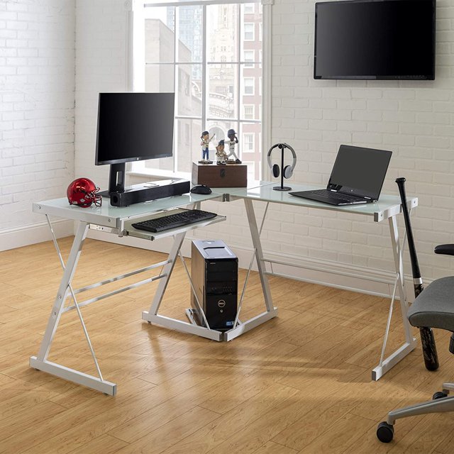 Bureau de Jeu d'Angle en Forme de L avec Plateau pour Clavier d'Ordinateur