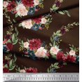 thumbnail image 3 of Soimoi Brown polyester Crepe Fabric Ranunculus & Penoy Floral Print Print Fabric by the Yard 52 Inch Wide, 3 of 3