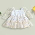 thumbnail image 2 of Robe Trapèze pour Bébé Fille, Imprimé Marguerites, Manches Longues, Tulle en Maille, Robe de Fête, 2 of 8