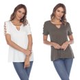thumbnail image 1 of White Mark Women's 2-Pack White Keyhole Cutout Round Neckline Short Sleeve Top, 1 of 5
