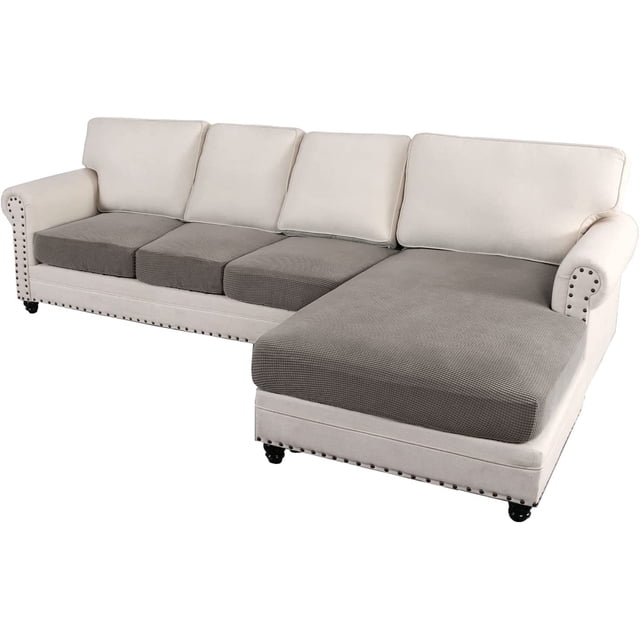 Sectional Couch Covers 4 Pieces Sofa Seat Cushion Covers L Shape Separate Cushion Couch Chaise Cover for Both Left/Right Sectional Couch (Seat Only: 1 Chaise + 3 Sofa)