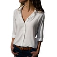 thumbnail image 2 of Pntutb Grande Taille Liquidation! Blouses en Chiffon à Manches Longues Col en V Col Rabattu Couleur Unie Été Décontracté, 2 of 6