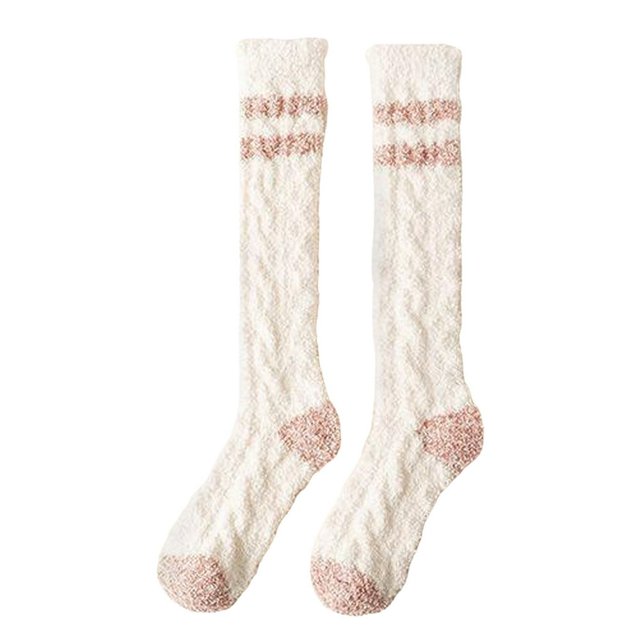 Winter Stocking Stocking Lady Stocking Striped Candy Coloured Coral Stocking With Thick Warm Floor