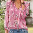 thumbnail image 2 of Hauts de Plage Décontractés à Manches 3/4 Florales pour Femmes, Col en V, Grande Taille, 2 of 3