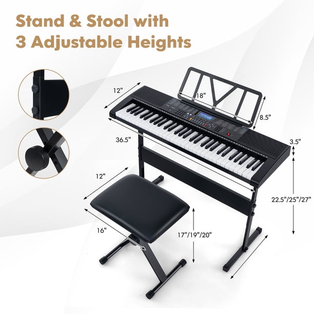 Gymax 61-Key Portable Electronic Keyboard Piano w/ Stand & Stool