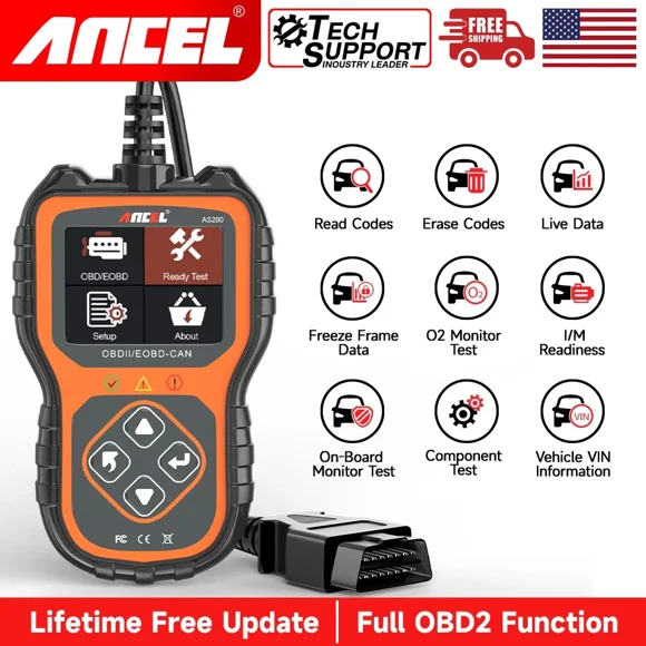 ANCEL AS200 OBD2 Scanner, Professional Check Engine Light Code Reader, Full OBDII Functions, Freeze Frame Data, Multi-Language Automotive Diagnostic Tool