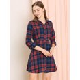 thumbnail image 3 of INSPIRE CHIC Women's Plaid Button up Point Collar Long Sleeve a-Line Dress, 3 of 7