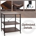 thumbnail image 3 of Patiojoy Kitchen Baker's Rack 3-Tier Microwave Cart with Wheels&10 Hooks Nut Brown, 3 of 7