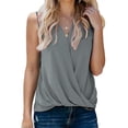 thumbnail image 2 of Pompotops Fashion Woman Causal V-Neck Solid Blouse Sleeveless T-Shirt Summer Tops, 2 of 5