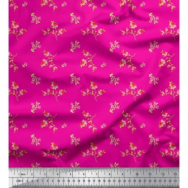 Soimoi Satin Silk Fabric Leaves & Floral Artistic Print Fabric by the Yard 42 Inch Wide