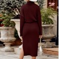 thumbnail image 4 of Yuyuzo Ensembles 2 Pcs Côtelés pour Femmes, Hauts à Col Roulé à Manches Longues avec Jupes Midi, Coupe Ajustée, Complets de Couleur Unie, 4 of 7