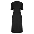 thumbnail image 4 of LOVZFMLL Robe d'Été pour Femme Grande Taille2025 Décontractée à Manches Courtes Taille Empire Coupe Ample Évasée Plissée Maxi Robe T-Shirt Noire 3TG, 4 of 6