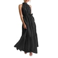 thumbnail image 1 of SUNSIOM Robe Longue pour Femme, Élégante Robe d'Été Sans Manches à Col Roulé à Carreaux, Robe Évasée, Robe de Cocktail avec Ceinture, 1 of 5
