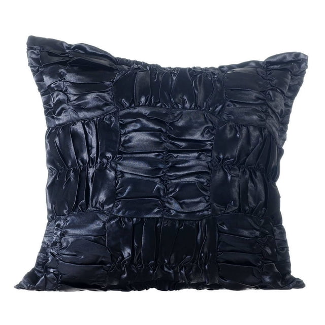 Throw Pillow Covers, Decorative Black Designer Throw Pillow Covers 16x16 inch (40x40 cm), Satin Pillow Covers For Couch, Solid Color, Ruches, Textured, Contemporary - Dreamy Black