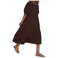 thumbnail image 2 of LOVZFMLL Mode Femmes Ample Couleur Unie O Manches Bouffantes Décontractée Manches Courtes Robe Café 4TG, 2 of 3