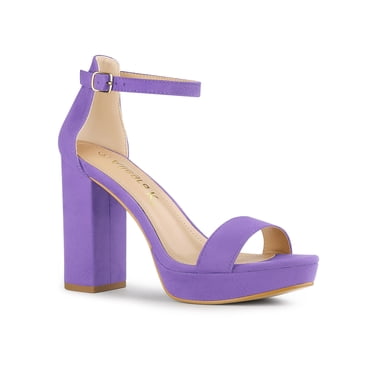 BLISSFUL STEP Women's Shoes Faux Suede High Chunky Heel Platform Ankle Strap Open Toe Sandals Purple 10