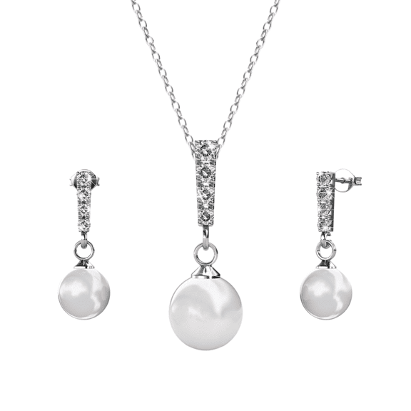 Cate & Chloe Gabrielle 18k White Gold Plated Pearl Jewelry Set with Swarovski Crystals for Women